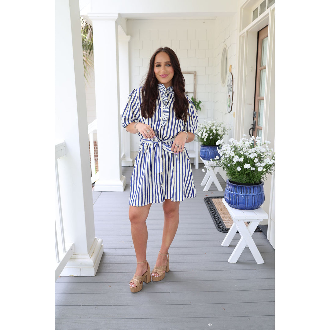 Emmeline Blue Stripe Mini Dress