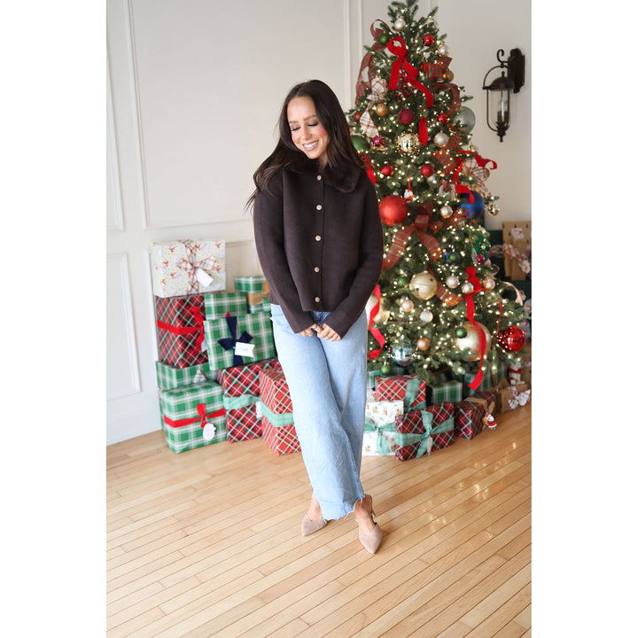 Blaine Brown Fur Collar Cardigan