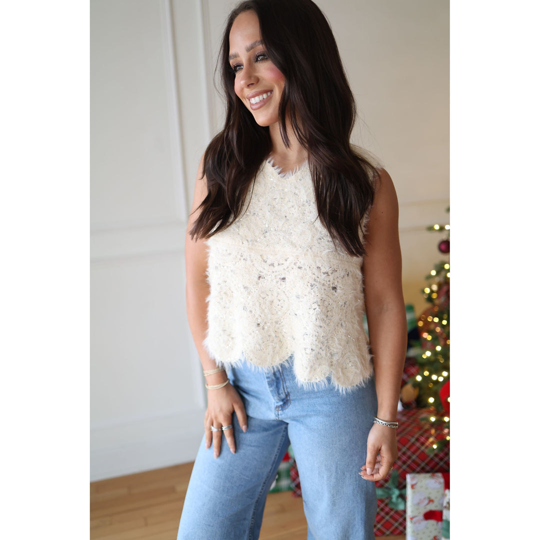 Fallon Ivory Sequin Embellished Tank Top