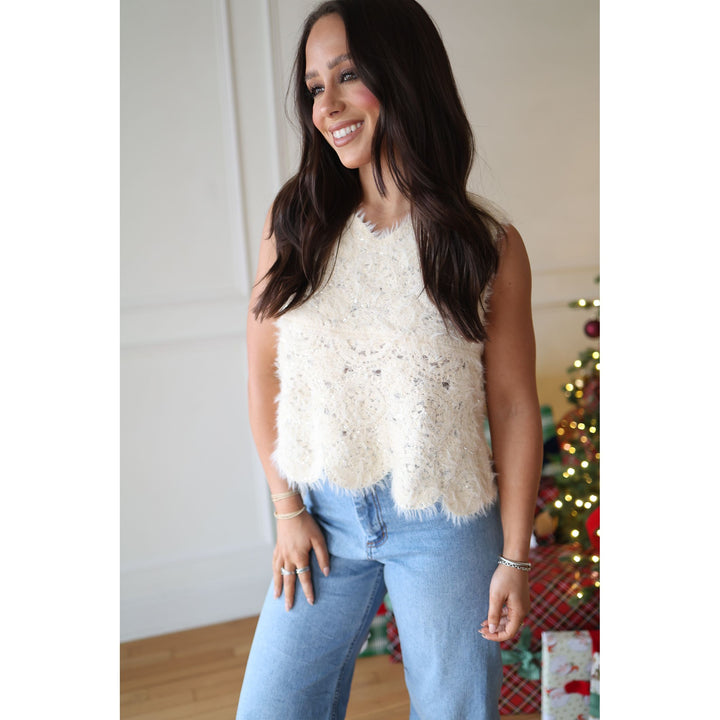 Fallon Ivory Sequin Embellished Tank Top