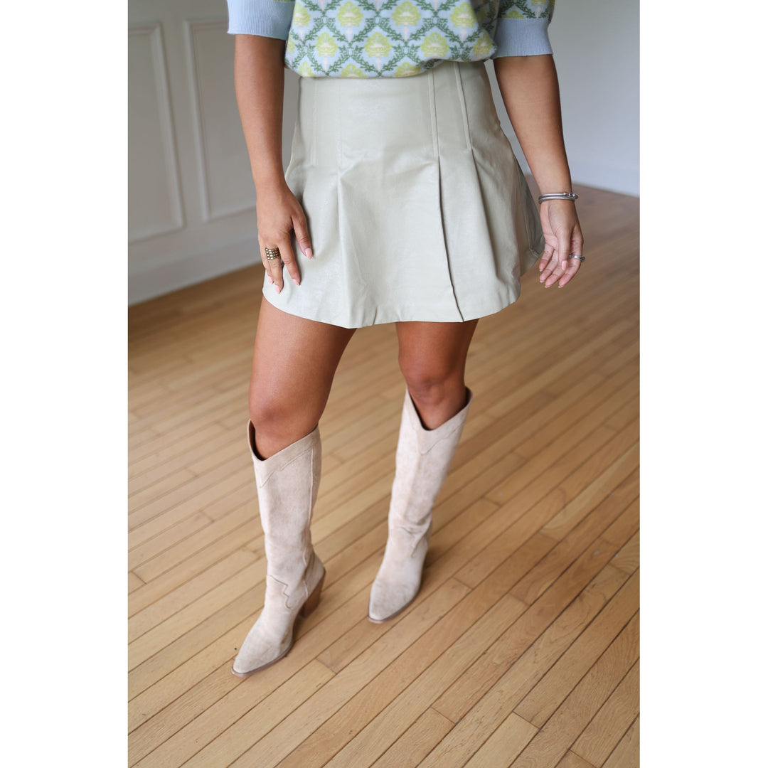 Baylee Faux Leather Pleated Skort