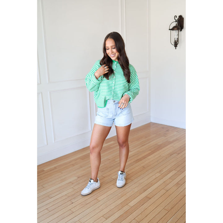 Sarah High Rise A-Line Denim Shorts