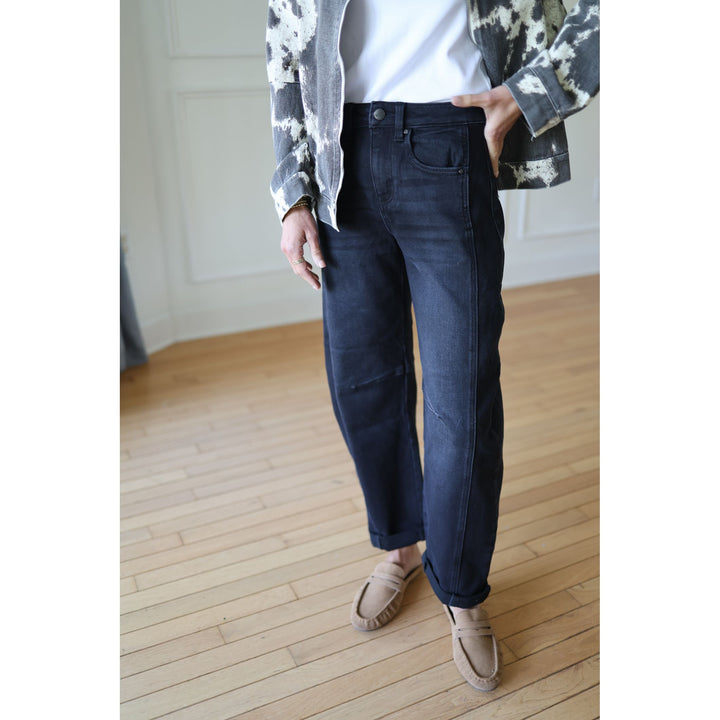 Risen Ruby Black High Rise Cuffed Barrel Jeans