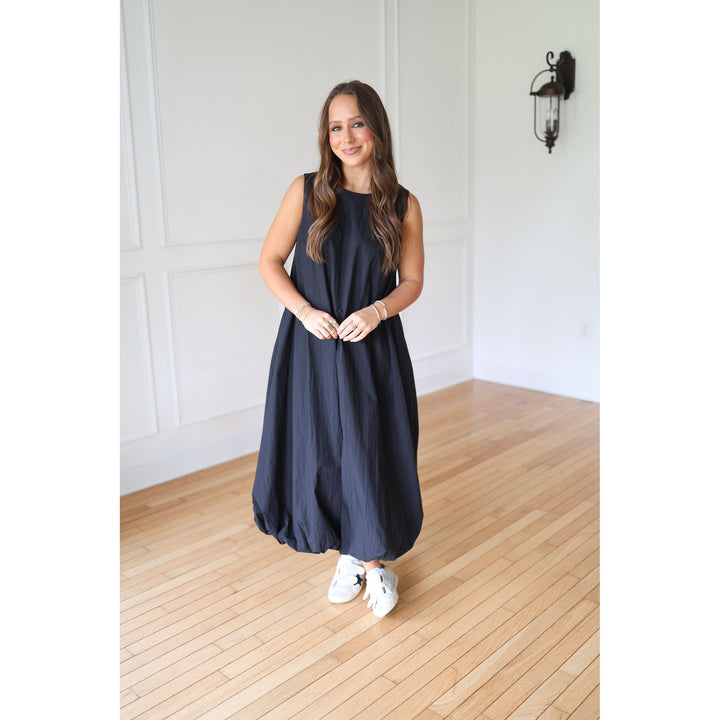 Sara Black Bubble Hem Midi Dress