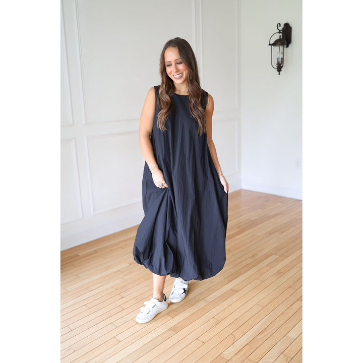 Sara Black Bubble Hem Midi Dress