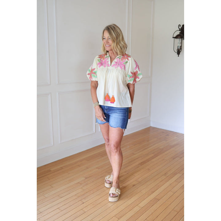 Robyn Cream Embroidered Top