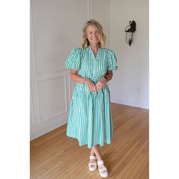 Pardee Green Striped Midi Dress