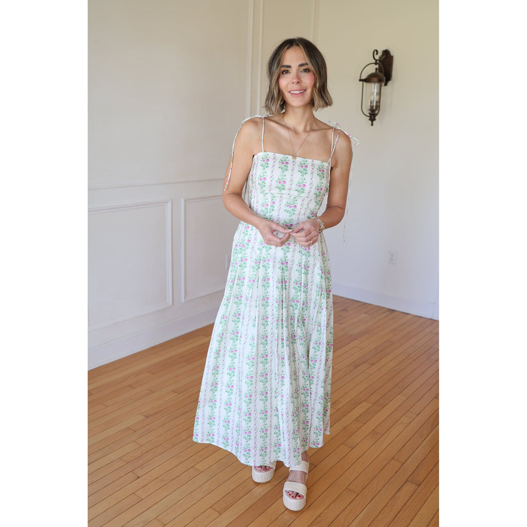 Flora Off White Floral Spaghetti Strap Maxi Dress