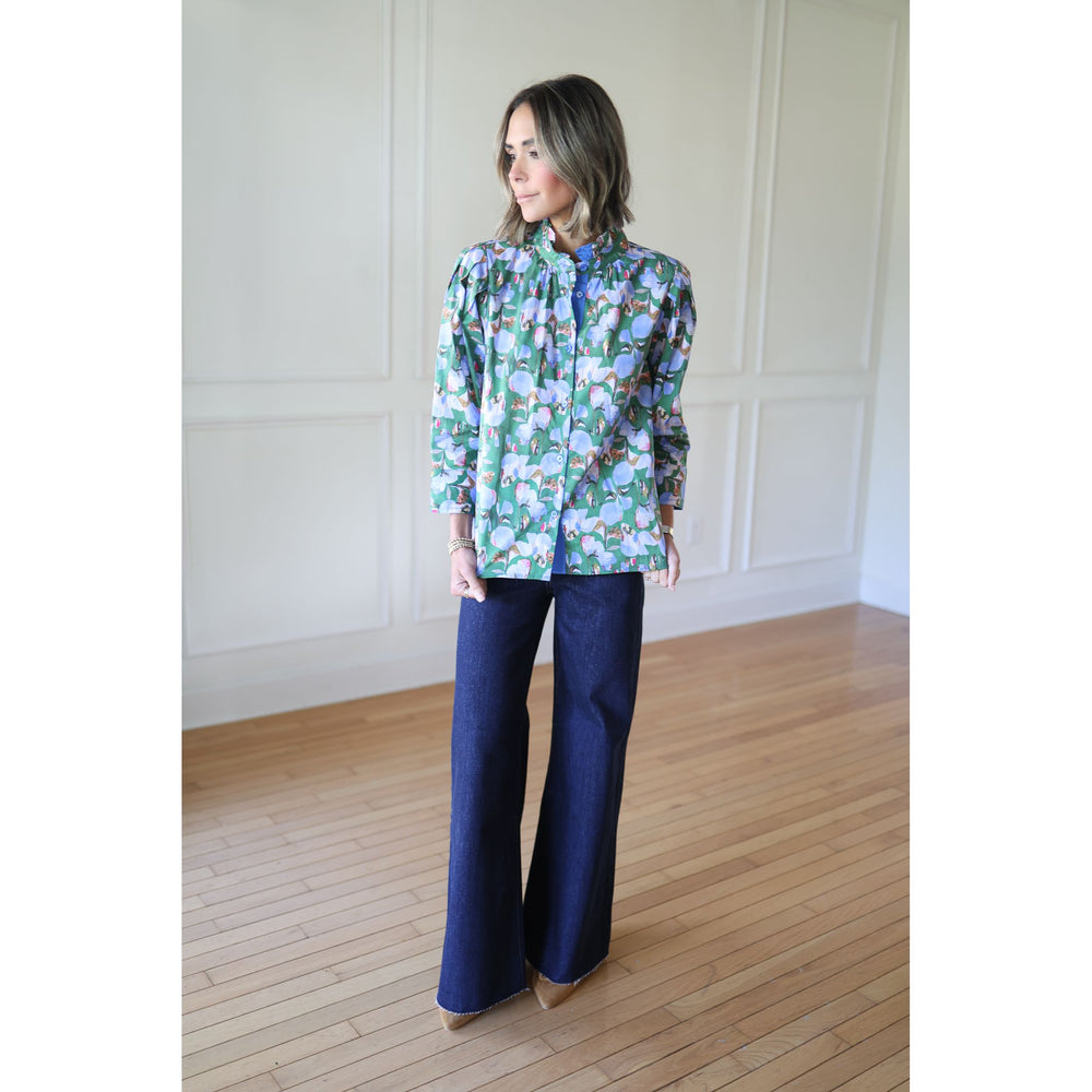 WOMEN'S BLUE PATTERN TOP