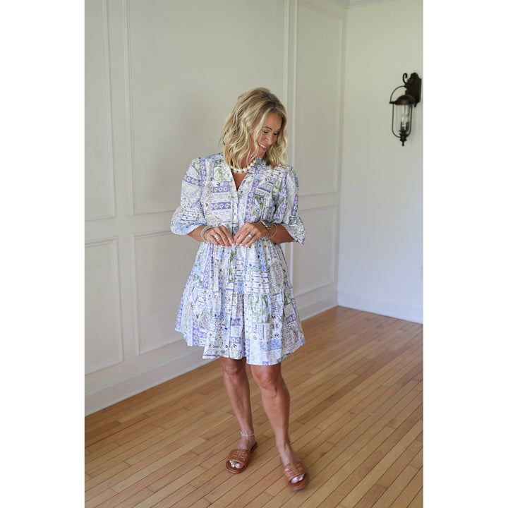 Woman wearing a patterned dress 