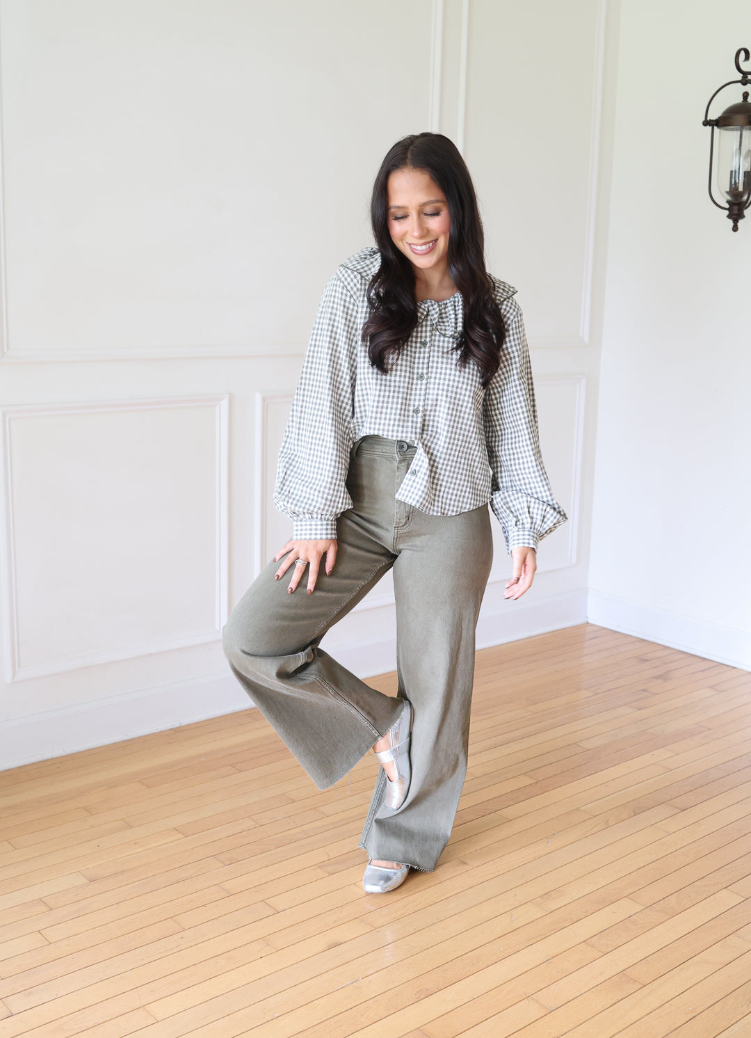 Chandler Gingham Olive Blouse