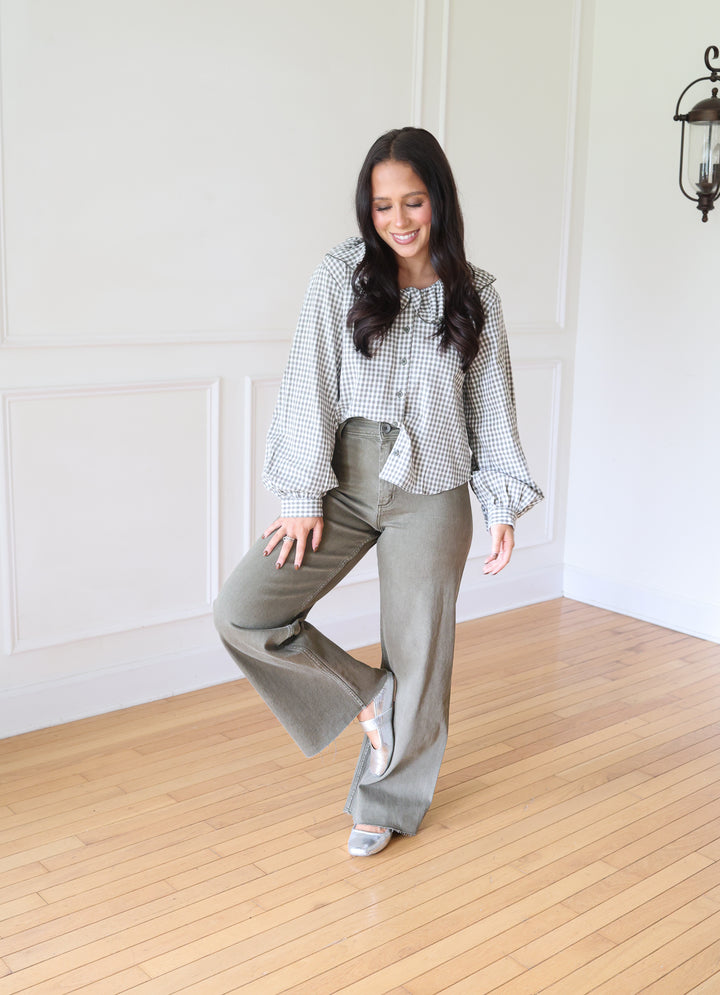 Chandler Gingham Olive Blouse