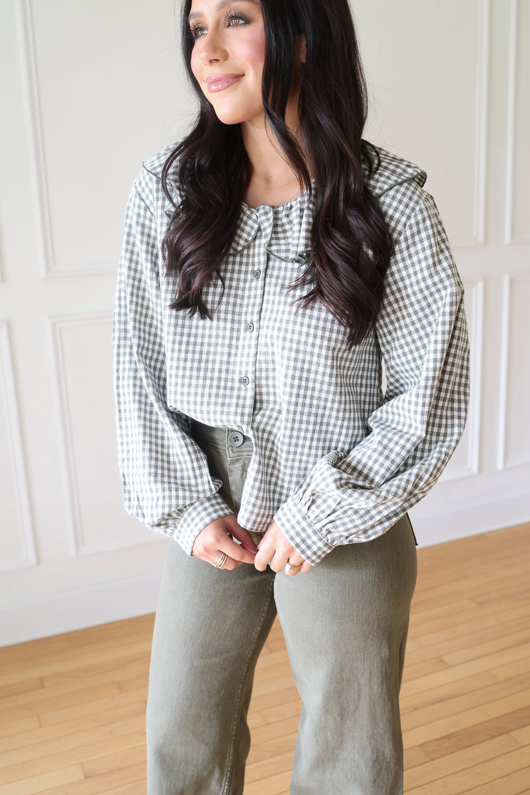 Chandler Gingham Olive Blouse