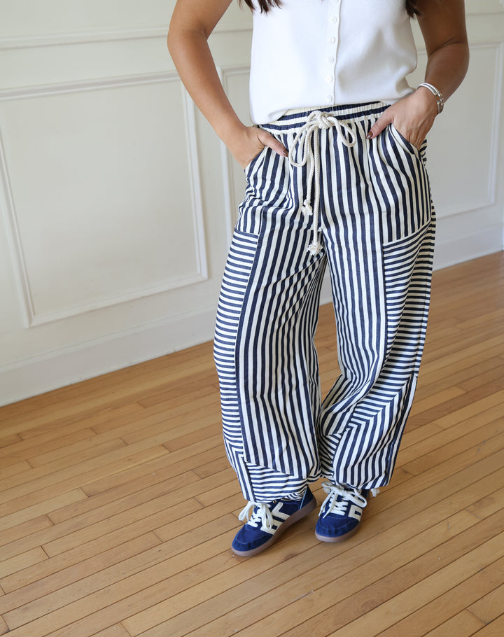 Relaxed Fit Blue Striped Pants