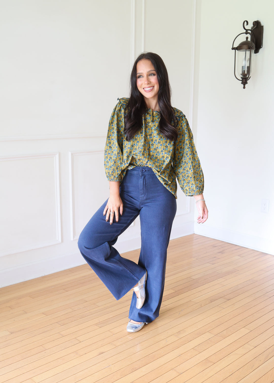 Claire Straight Wide Leg Denim Pants -Navy