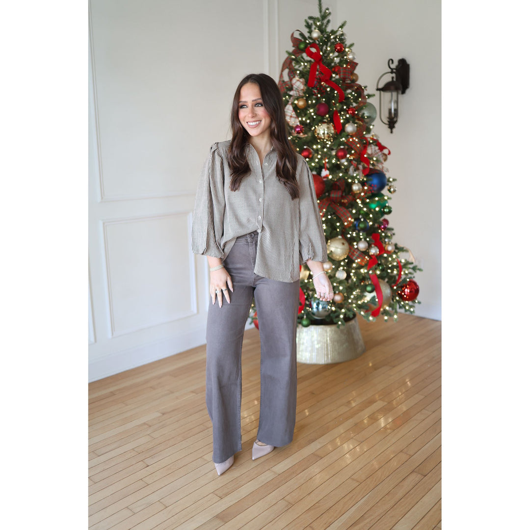 Claire Straight Wide Leg Denim Pants - Brown