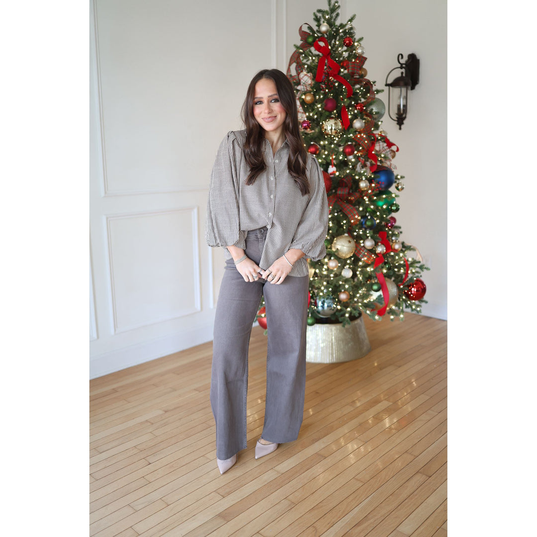 Claire Straight Wide Leg Denim Pants - Brown