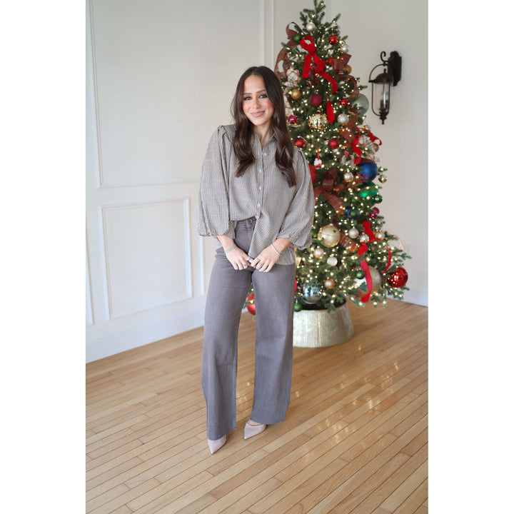 Claire Straight Wide Leg Denim Pants - Brown