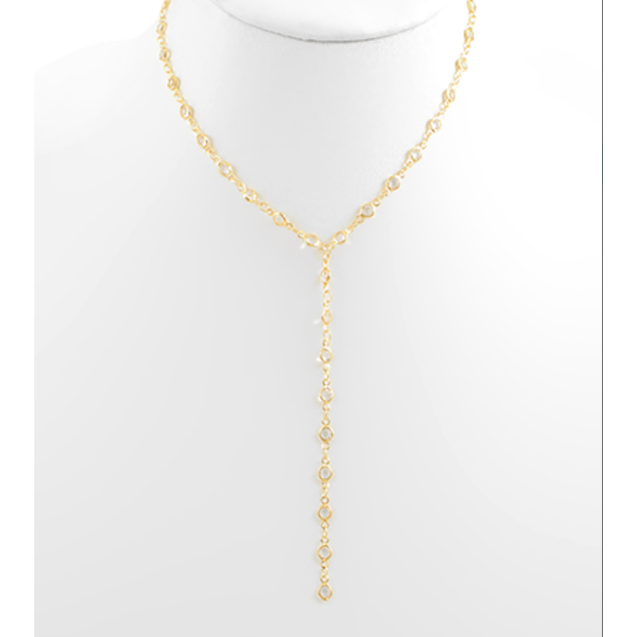 A delicate gold Y-necklace with a long drop chain.