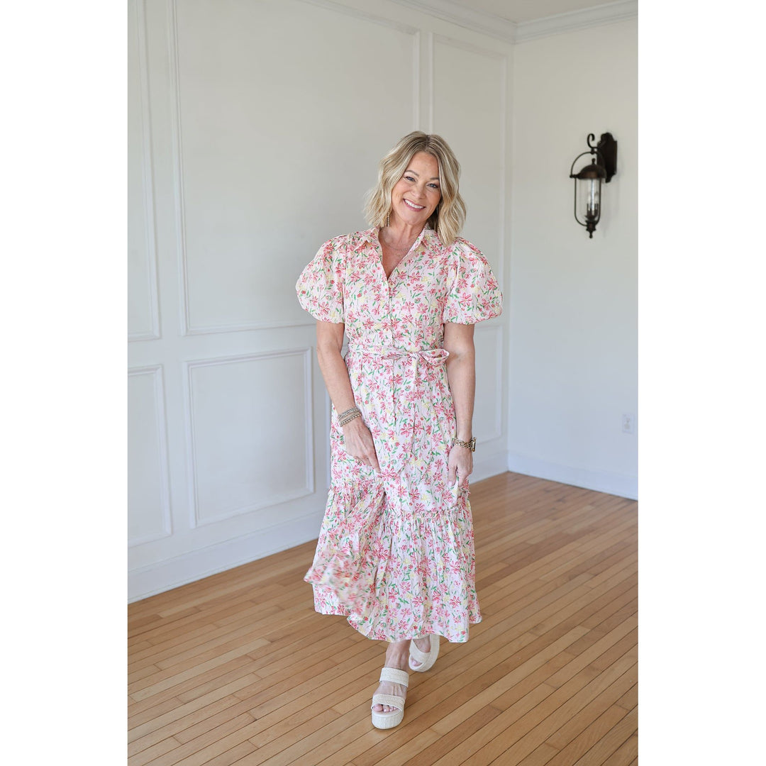 Colette Pink Floral Button Down Dress