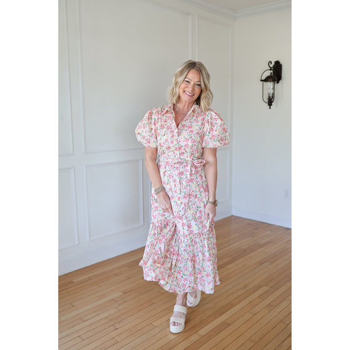 Colette Pink Floral Button Down Dress