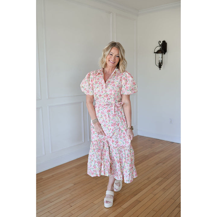 Colette Pink Floral Button Down Dress