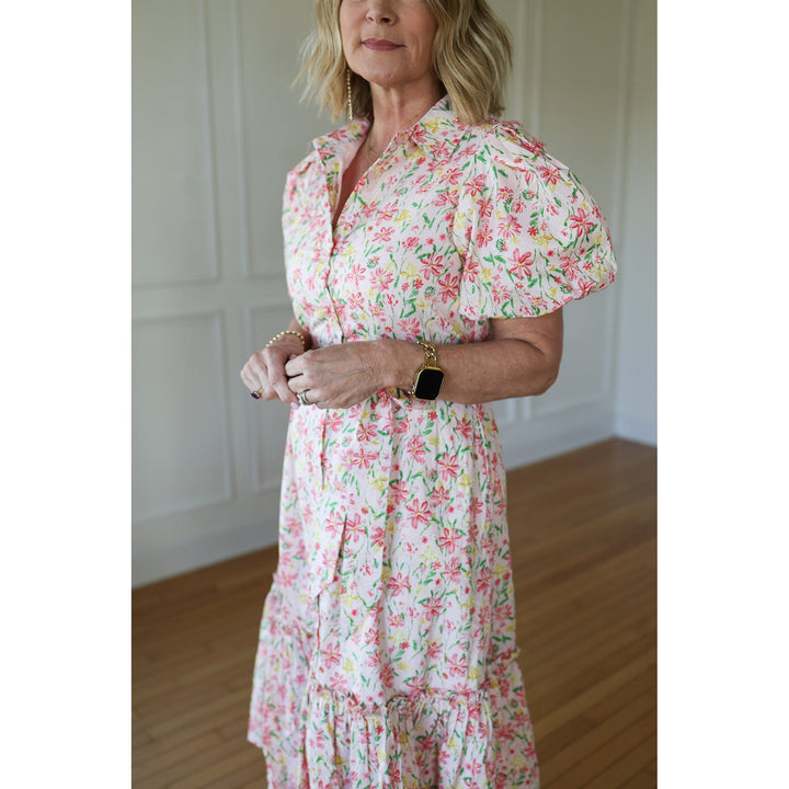 Colette Pink Floral Button Down Dress