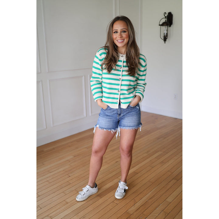 Courtney Green Striped Cardigan