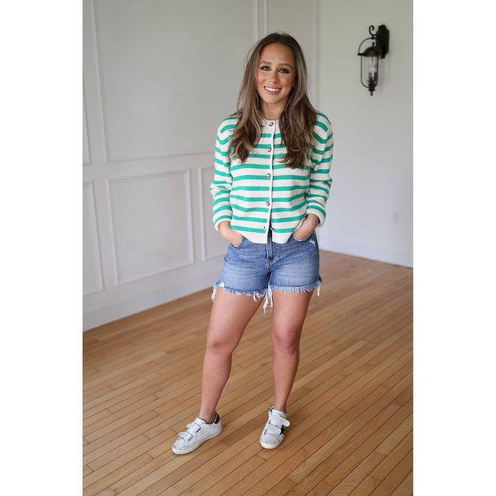 Courtney Green Striped Cardigan