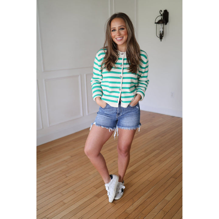 Courtney Green Striped Cardigan