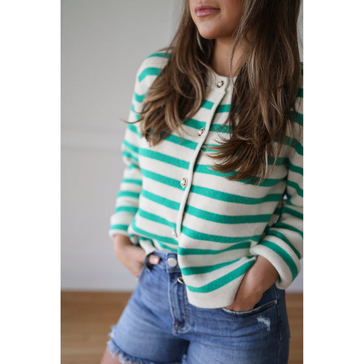 Courtney Green Striped Cardigan