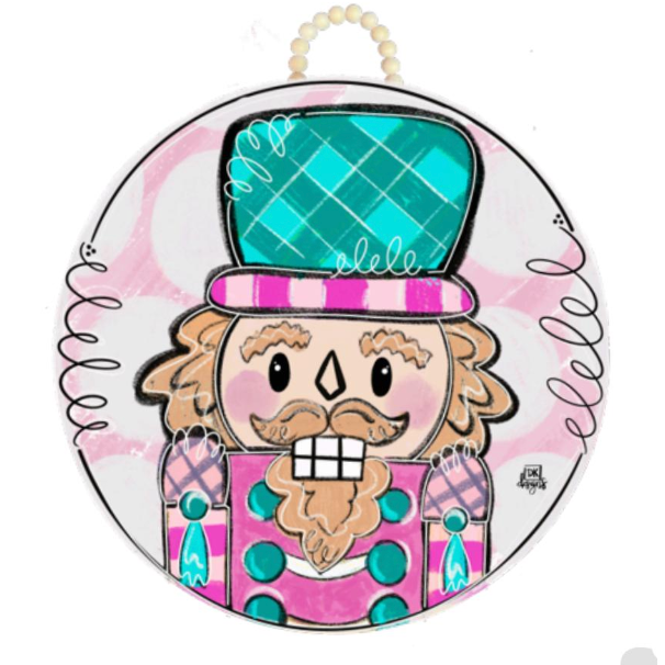 Decorative plate with a cartoon character wearing a plaid hat and pink outfit 