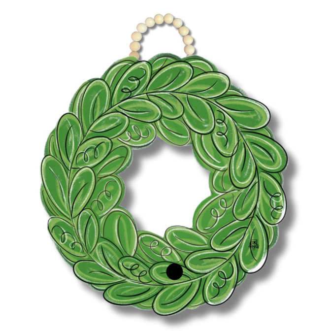 Green wreath ornament on a white background