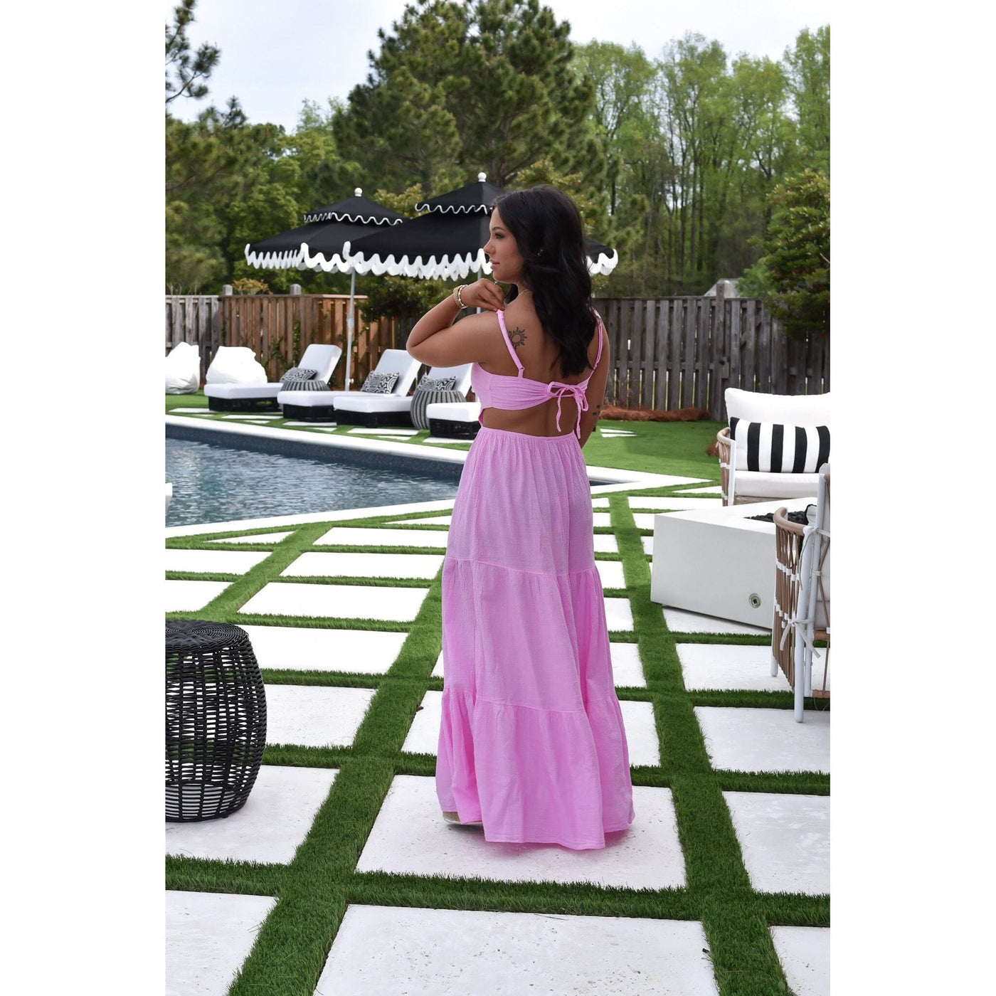 Pink Maxi Dress with Back Cut Out