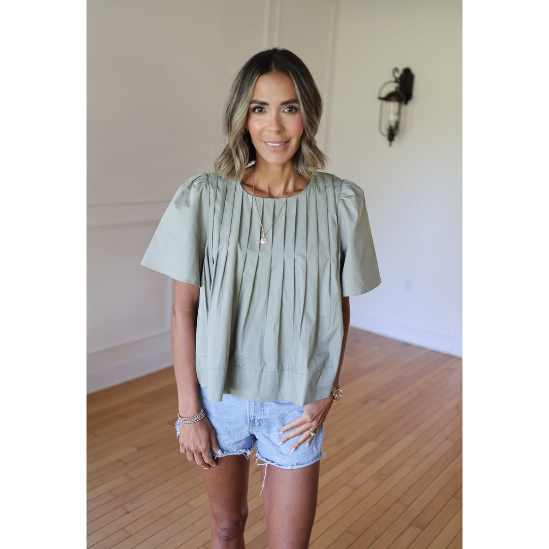 Sage pleated top