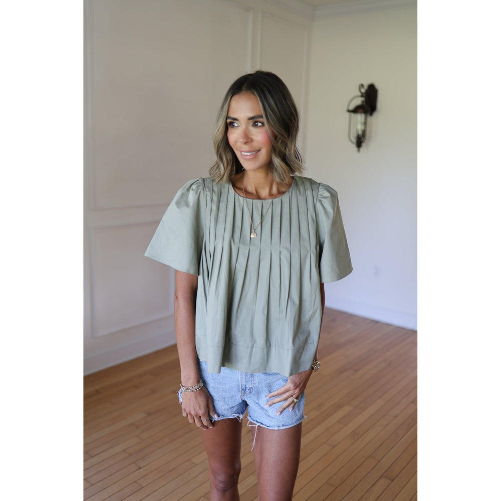 Sage pleated top