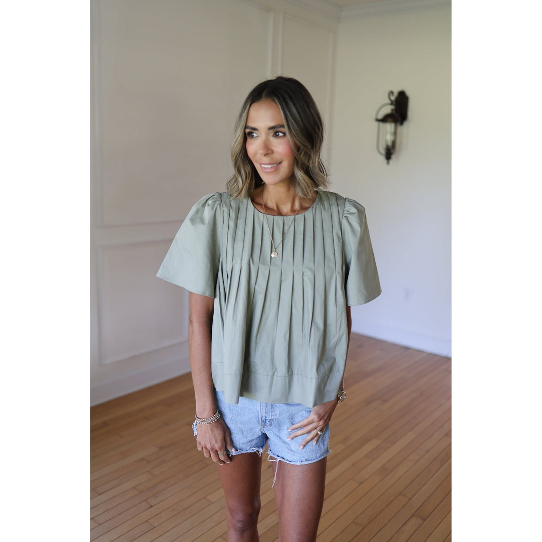 Sage pleated top