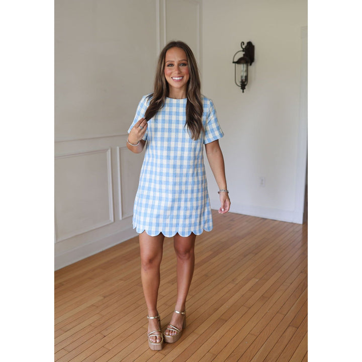 Debora Blue Plaid A-Line Mini Dress