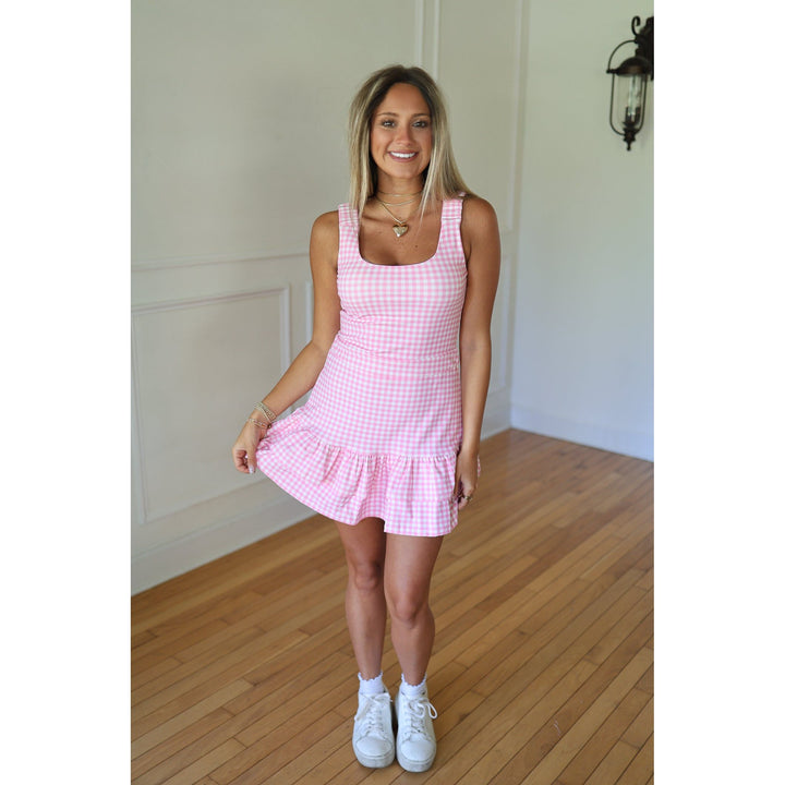 Deidre Pink Check Athleisure Dress