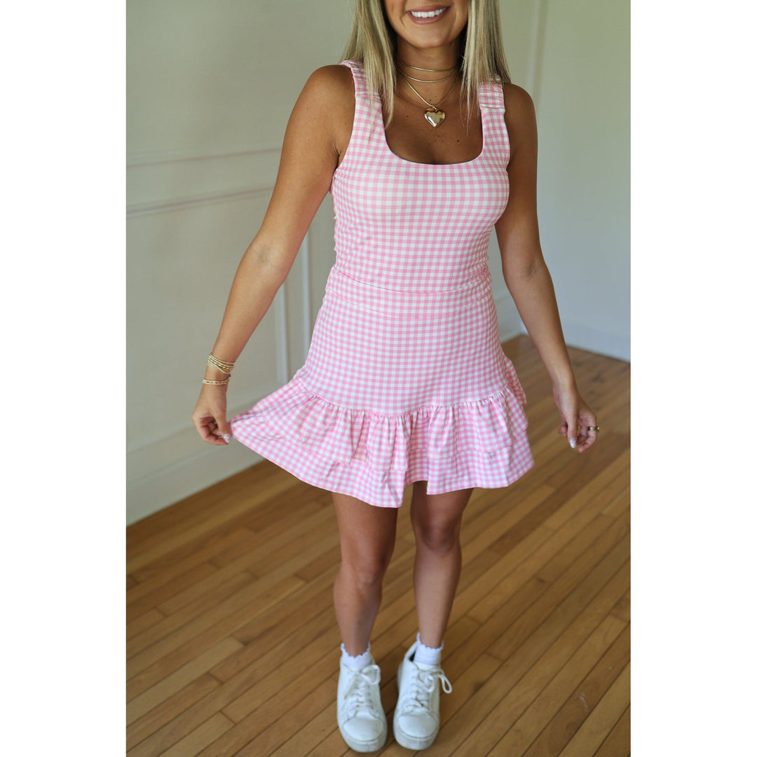 Deidre Pink Check Athleisure Dress