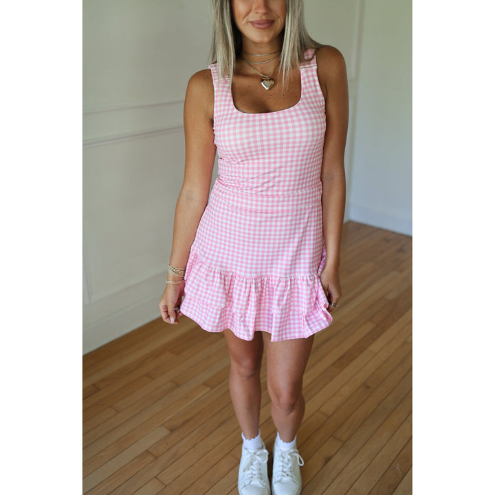 Deidre Pink Check Athleisure Dress