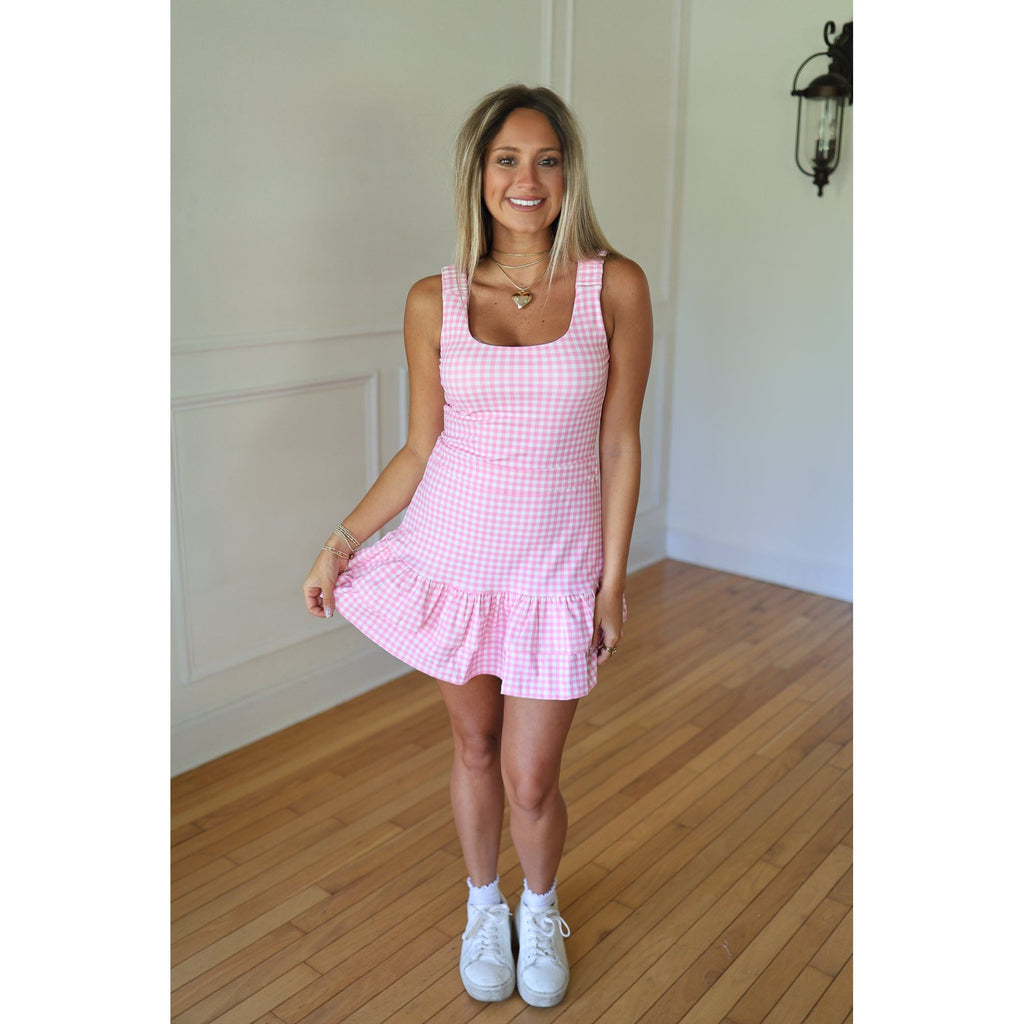 Candy check panel zip dress 【Pink】 Deidre_Pink_Check_Athleisure_D