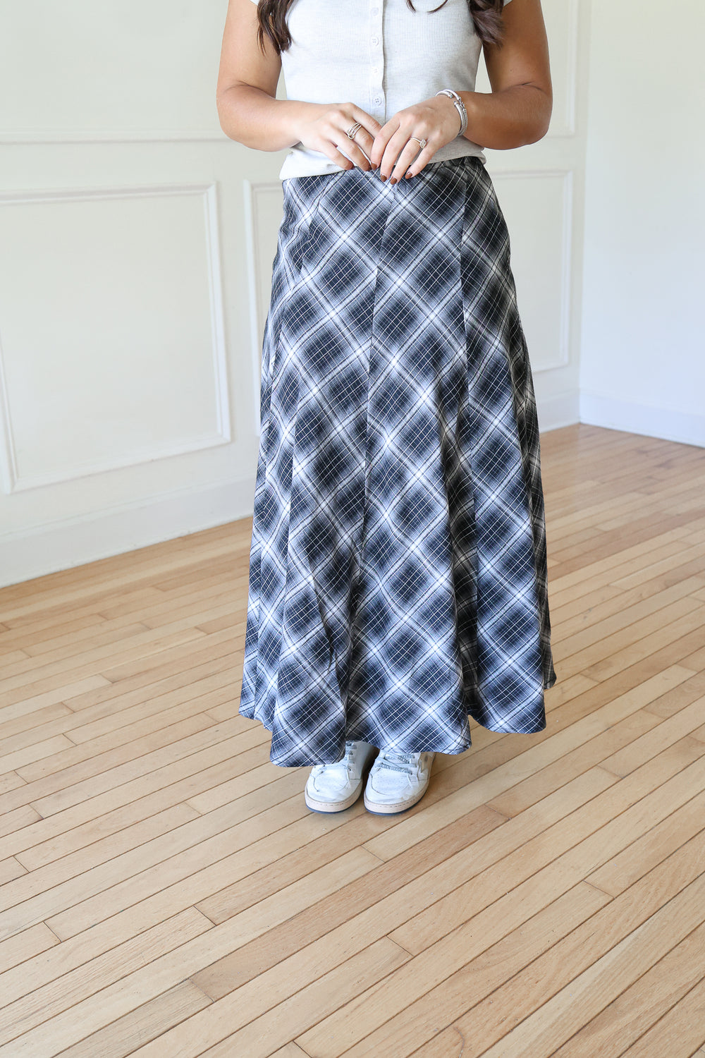 Black Plaid Maxi Skirt