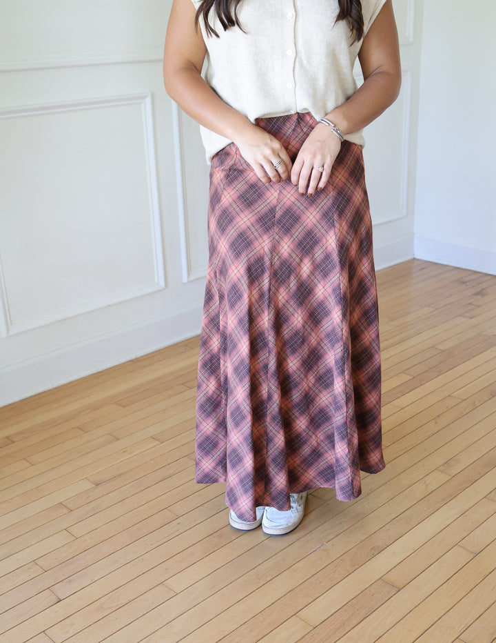 Brown Plaid Maxi Skirt