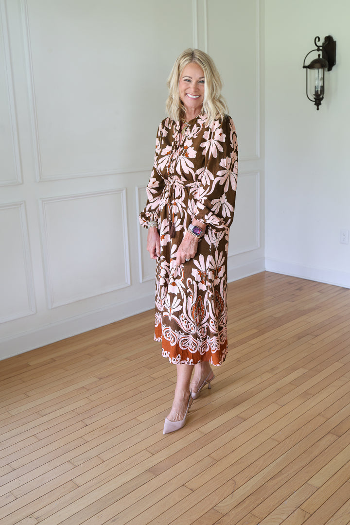 woman wearing Floral Print Midi Dress