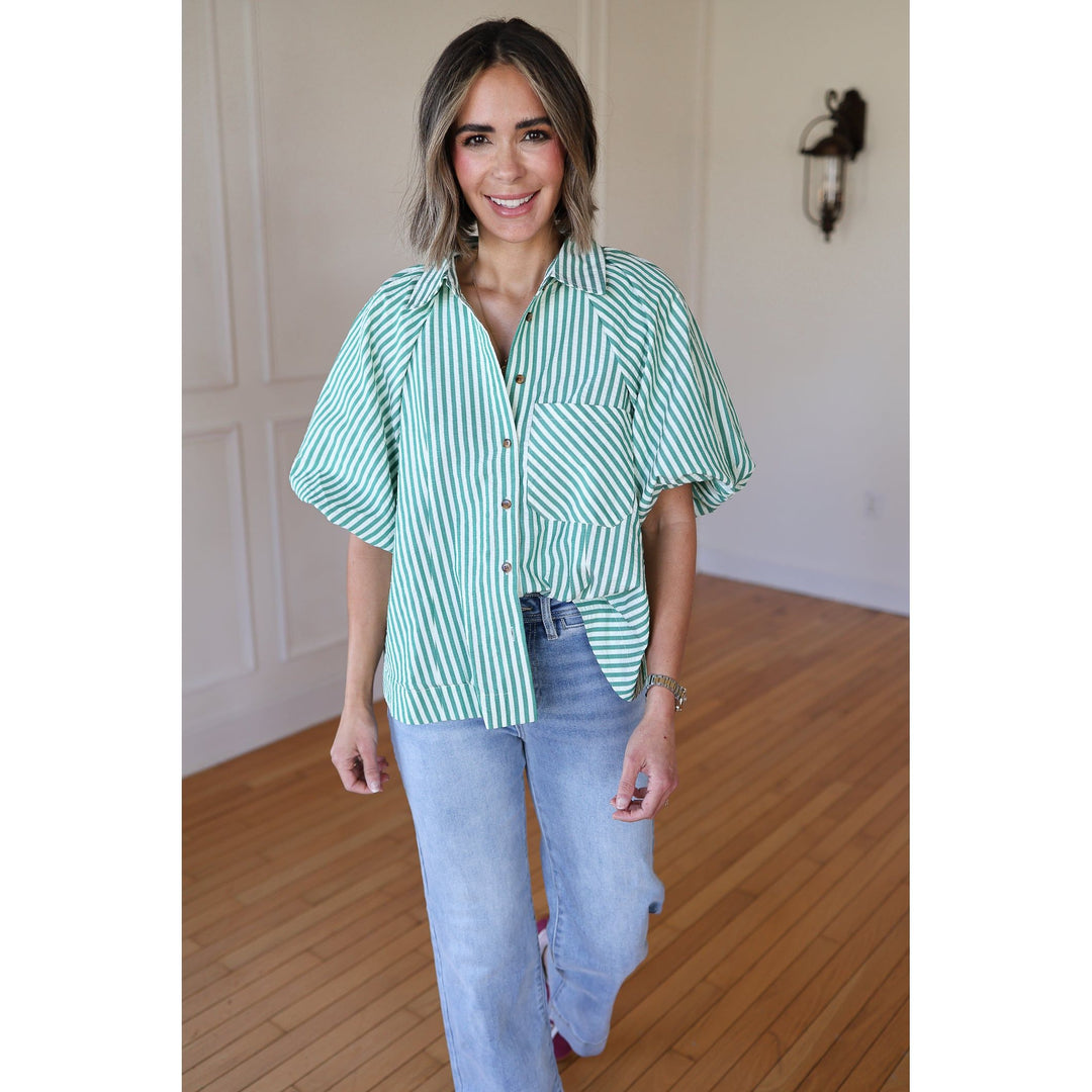 Etta Green Striped Top
