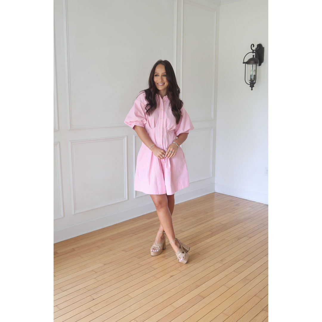 Evie Striped Mini Dress - Light Pink Evie Striped Mini Dress - Light Pink