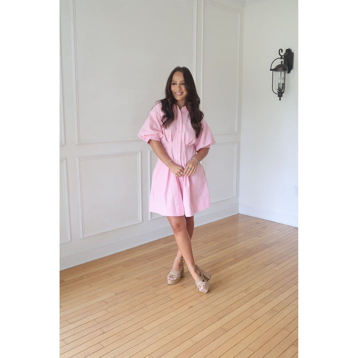 Evie Striped Mini Dress  - Light Pink