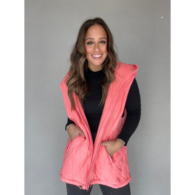 Quilted Coral Hooded Vest