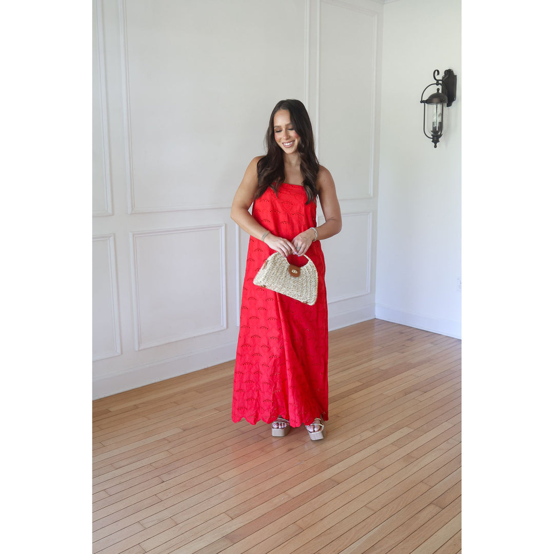 Faye Red Strapless Midi Dress